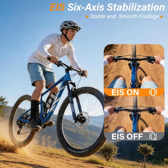 Alt view image 3 of 7 - 5K Action Camera with 180° Rotation 6-Axis EIS Touch Screen Body Cam | WiFi App Preview & Transfer, Remote Control, 25P Photos, 64GB Card, 135° Wide-Angle, for Cycling Running Motorcycle Hiking