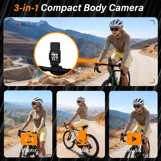 Alt view image 5 of 7 - 5K Action Camera with 180° Rotation 6-Axis EIS Touch Screen Body Cam | WiFi App Preview & Transfer, Remote Control, 25P Photos, 64GB Card, 135° Wide-Angle, for Cycling Running Motorcycle Hiking