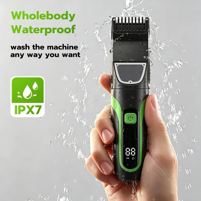 Alt view image 3 of 6 - Beard Trimmer for men, Vacuum Mustache Trimmer Electric Shaver, Green | Body Hair Trimmer with Type-C Charging, LCD Display, IPX7 Waterproof, Dual-Motor, Length Adjustable Blade Wheel (1/25"-4/5")