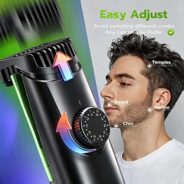 Alt view image 5 of 6 - Beard Trimmer for men, Vacuum Mustache Trimmer Electric Shaver, Green | Body Hair Trimmer with Type-C Charging, LCD Display, IPX7 Waterproof, Dual-Motor, Length Adjustable Blade Wheel (1/25"-4/5")