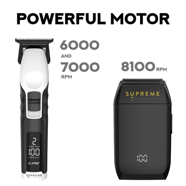 Alt view image 5 of 7 - Supreme Trimmer Crunch Foil Shaver & 2Spee Trimmer Barber Hair Cutting Kit | Cordless Beard & Mustache Trimming Set | LCD Battery Displays, Removable Blade Design, Waterproof Shaver (White)