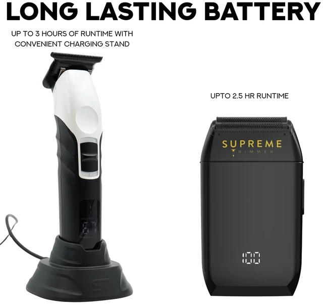 Alt view image 6 of 7 - Supreme Trimmer Crunch Foil Shaver & 2Spee Trimmer Barber Hair Cutting Kit | Cordless Beard & Mustache Trimming Set | LCD Battery Displays, Removable Blade Design, Waterproof Shaver (White)