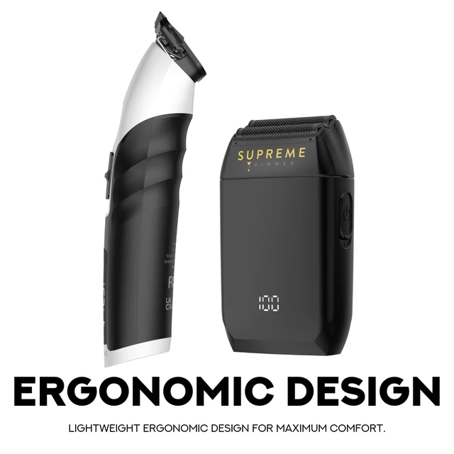 Alt view image 7 of 7 - Supreme Trimmer Crunch Foil Shaver & 2Spee Trimmer Barber Hair Cutting Kit | Cordless Beard & Mustache Trimming Set | LCD Battery Displays, Removable Blade Design, Waterproof Shaver (White)
