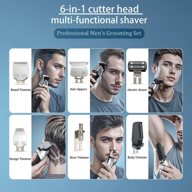 Alt view image 2 of 7 - 6-in-1 Professional Beard Trimmer for Men-Exposed Skeleton Design, 8000 RPM Motor, Alloy Machine Head | Waterproof Electric Shaver, Lithium-Ion Cordless Hair Clipper, Full Body Precision Grooming Kit