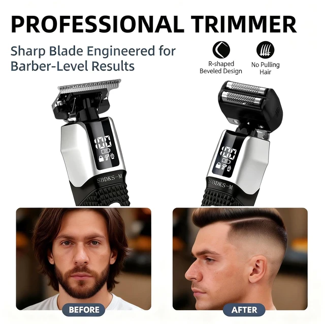 Alt view image 3 of 7 - 6-in-1 Professional Beard Trimmer for Men-Exposed Skeleton Design, 8000 RPM Motor, Alloy Machine Head | Waterproof Electric Shaver, Lithium-Ion Cordless Hair Clipper, Full Body Precision Grooming Kit