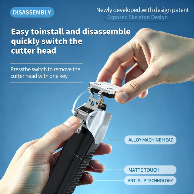 Alt view image 5 of 7 - 6-in-1 Professional Beard Trimmer for Men-Exposed Skeleton Design, 8000 RPM Motor, Alloy Machine Head | Waterproof Electric Shaver, Lithium-Ion Cordless Hair Clipper, Full Body Precision Grooming Kit