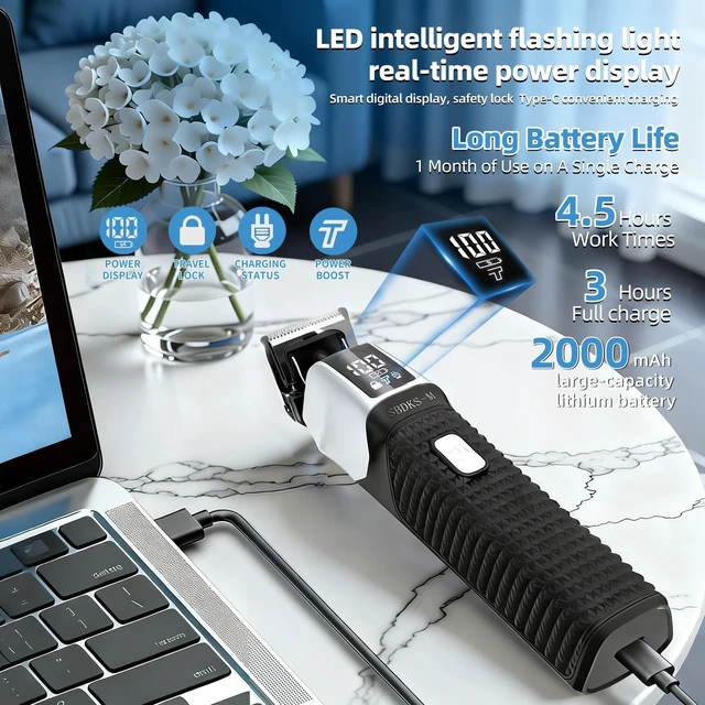 Alt view image 6 of 7 - 6-in-1 Professional Beard Trimmer for Men-Exposed Skeleton Design, 8000 RPM Motor, Alloy Machine Head | Waterproof Electric Shaver, Lithium-Ion Cordless Hair Clipper, Full Body Precision Grooming Kit