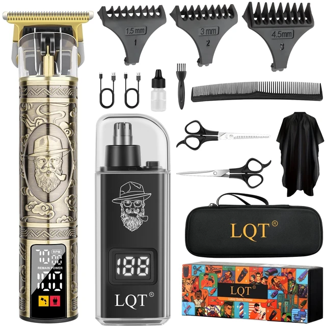 Main image of LQT Hair Clippers for Men 2 in 1 Beard and Mustache Trimmer for Men T Liners Trimmers Electric Cordless Nose and Ear Hair Trimmer Grooming Kit with Bag, to Son Husband Father Men's Gifts