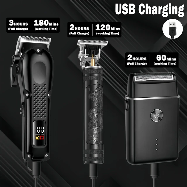 Alt view image 4 of 6 - PROIYO 3-in-1 Hair Clippers for Men with LED, Beard Trimmer & Foil Shaver | Cordless USB Rechargeable Haircut Kit: 8 Guide Combs, T-Blade Detailing, Low-Noise, Nick-Free, Gift-Ready.