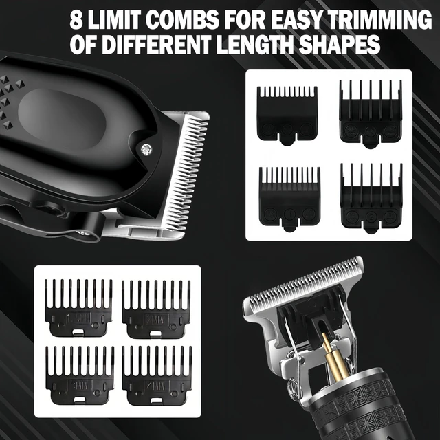 Alt view image 5 of 6 - PROIYO 3-in-1 Hair Clippers for Men with LED, Beard Trimmer & Foil Shaver | Cordless USB Rechargeable Haircut Kit: 8 Guide Combs, T-Blade Detailing, Low-Noise, Nick-Free, Gift-Ready.