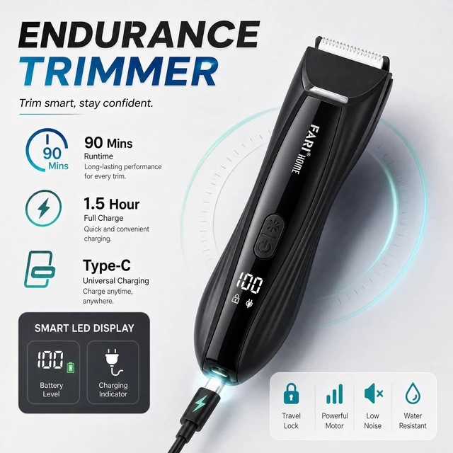 Alt view image 6 of 7 - FARI Men's Body & Beard Hair Trimmer, 8-in-1 Manscaping Electric Shaver with 360° Rotating Mirror & LED Spotlight, IPX7 Waterproof Wet/Dry Clipper for Chest & Beard, USB-C Fast Charging
