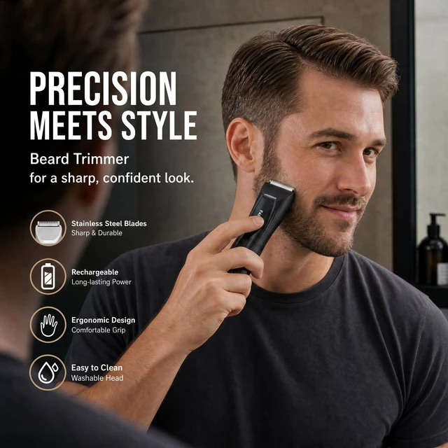 Alt view image 2 of 7 - FARI Men's Body & Beard Hair Trimmer, 8-in-1 Manscaping Electric Shaver with 360° Rotating Mirror & LED Spotlight, IPX7 Waterproof Wet/Dry Clipper for Chest & Beard, USB-C Fast Charging