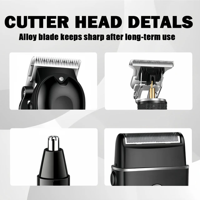Alt view image 2 of 7 - 4-in-1 Hair Clippers for Men with LED, Beard Trimmer & Foil Shaver | Cordless USB Rechargeable Haircut Kit: Nose Trimmer, Self-Sharpening Blade, Low-Noise, Nick-Free, Black.