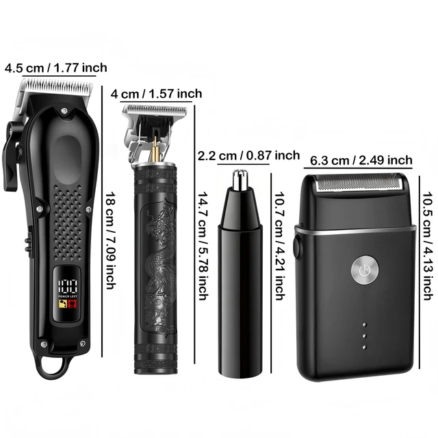 Alt view image 7 of 7 - 4-in-1 Hair Clippers for Men with LED, Beard Trimmer & Foil Shaver | Cordless USB Rechargeable Haircut Kit: Nose Trimmer, Self-Sharpening Blade, Low-Noise, Nick-Free, Black.