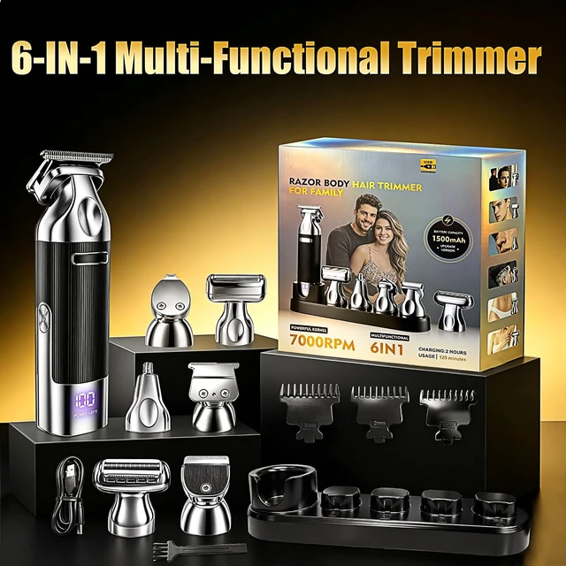 Alt view image 7 of 7 - Audoc 6 in 1 Beard Trimmer for Men Rechargeable with LED Display | IPX6 Waterproof Wet/Dry, Magnetic Detachable Blades, Easy Cleaning, Mustache Hair Clipper Set