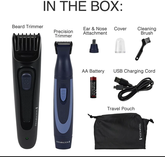 Alt view image 4 of 4 - Remington Rechargeable Beard Trimmer Kit, Mustache, Nose Hair, Detailing | Bonus Battery Nose Trimmer, Adjustable Comb with 9 Length Settings, Self-Sharpening Blades, Up to 45 Minutes Cordless Use