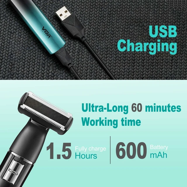 Alt view image 5 of 7 - VGR 628 Cordless Beard Trimmer for Men with Zero-Gap T-Blade | 600mAh battery; 60min runtime; USB rechargeable; 3 guide combs; cleaning brush; charging cable