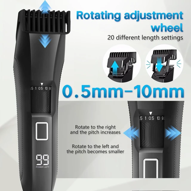 Alt view image 3 of 7 - Beatslm Beard Trimmer for Men, 20 Length Adjustable, Cordless Hair Clippers | Stainless Steel T-Blade for Precision Facial Hair Trimming with 2 Guide Combs, IPX7 Waterproof, Travel Lock, LED Display