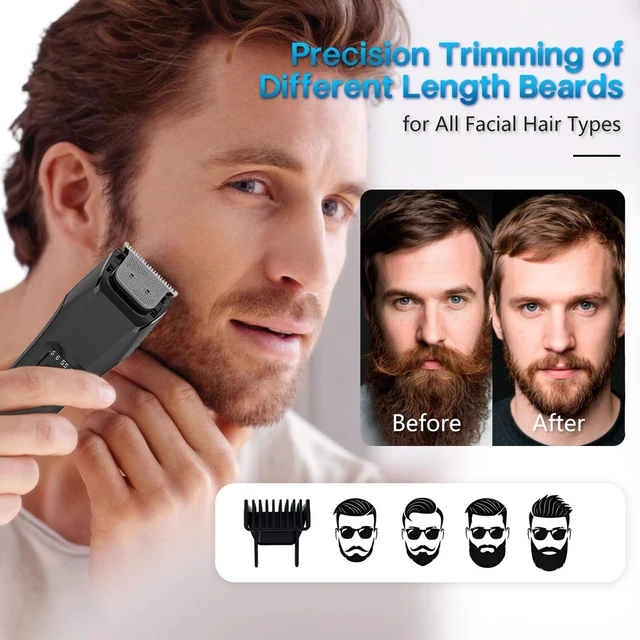 Alt view image 4 of 7 - Beatslm Beard Trimmer for Men, 20 Length Adjustable, Cordless Hair Clippers | Stainless Steel T-Blade for Precision Facial Hair Trimming with 2 Guide Combs, IPX7 Waterproof, Travel Lock, LED Display