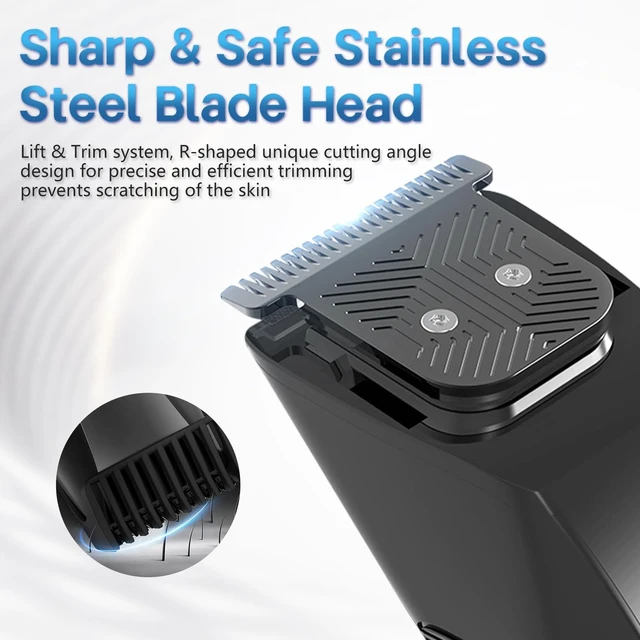 Alt view image 5 of 7 - Beatslm Beard Trimmer for Men, 20 Length Adjustable, Cordless Hair Clippers | Stainless Steel T-Blade for Precision Facial Hair Trimming with 2 Guide Combs, IPX7 Waterproof, Travel Lock, LED Display