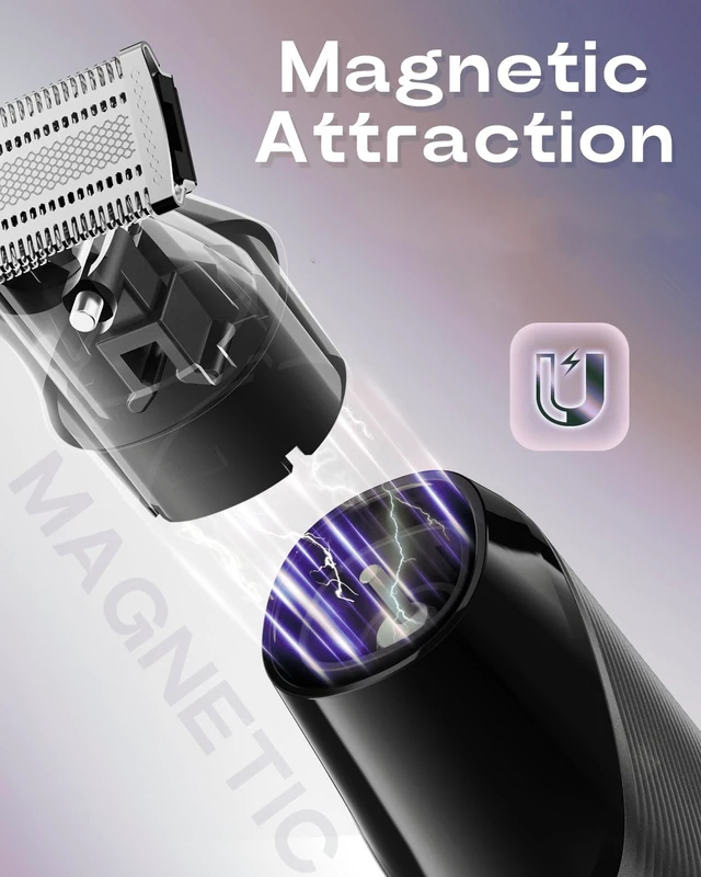 Alt view image 3 of 7 - Prettywill Beard Trimmer for Men & Body Hair Trimmer, Dual-Sided Blade for Beard Shaping and Edge Trimming, Magnetic Detachable Heads, IPX7 Waterproof, LED Display,Moonrock Gray