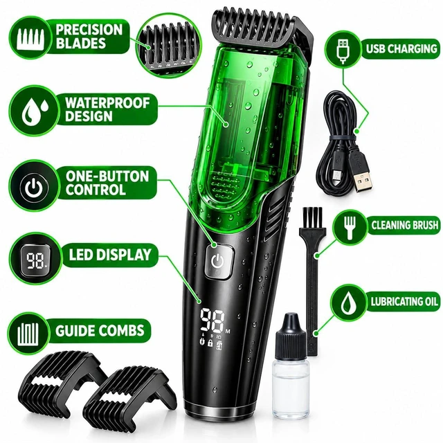 Alt view image 2 of 7 - Vacuum Beard Trimmer for Men Cordless, Professional Beard and Mustache Trimmer Rechargeable, 20 Precision Lengths 1-20mm Dial, IPX6 Waterproof Wet Dry Electric Hair Trimmer Grooming Kit, USB-C.