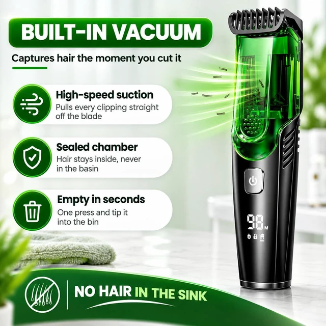 Alt view image 3 of 7 - Vacuum Beard Trimmer for Men Cordless, Professional Beard and Mustache Trimmer Rechargeable, 20 Precision Lengths 1-20mm Dial, IPX6 Waterproof Wet Dry Electric Hair Trimmer Grooming Kit, USB-C.