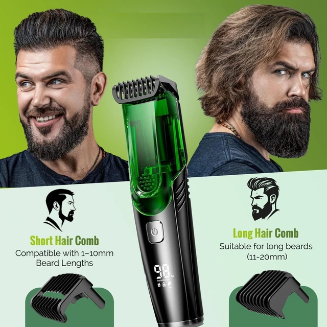 Alt view image 6 of 7 - Vacuum Beard Trimmer for Men Cordless, Professional Beard and Mustache Trimmer Rechargeable, 20 Precision Lengths 1-20mm Dial, IPX6 Waterproof Wet Dry Electric Hair Trimmer Grooming Kit, USB-C.