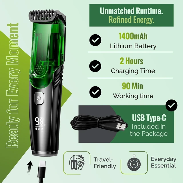 Alt view image 7 of 7 - Vacuum Beard Trimmer for Men Cordless, Professional Beard and Mustache Trimmer Rechargeable, 20 Precision Lengths 1-20mm Dial, IPX6 Waterproof Wet Dry Electric Hair Trimmer Grooming Kit, USB-C.