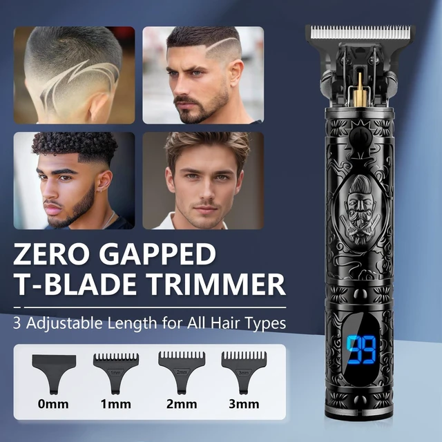 Alt view image 5 of 7 - AMULISS Beard Trimmer for Men,Vintage Hair Trimmer, LED Rechargable (Black) | Multifunctional,180-min Running Time,All-Metal Body,T- blade trimmer for beard,haircut,Carving,body hair,balding trimming