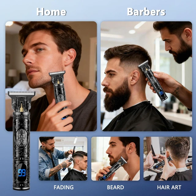 Alt view image 4 of 7 - AMULISS Beard Trimmer for Men,Vintage Hair Trimmer, LED Rechargable (Black) | Multifunctional,180-min Running Time,All-Metal Body,T- blade trimmer for beard,haircut,Carving,body hair,balding trimming
