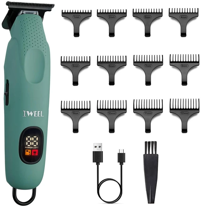Main image of IWEEL Professional Beard Trimmer for Men, Electric Hair Clippers | Zero Gapped T-Blade Edgers, Cordless Rechargeable Mustache Trimmer Grooming Kit for Body, LCD Display, Green