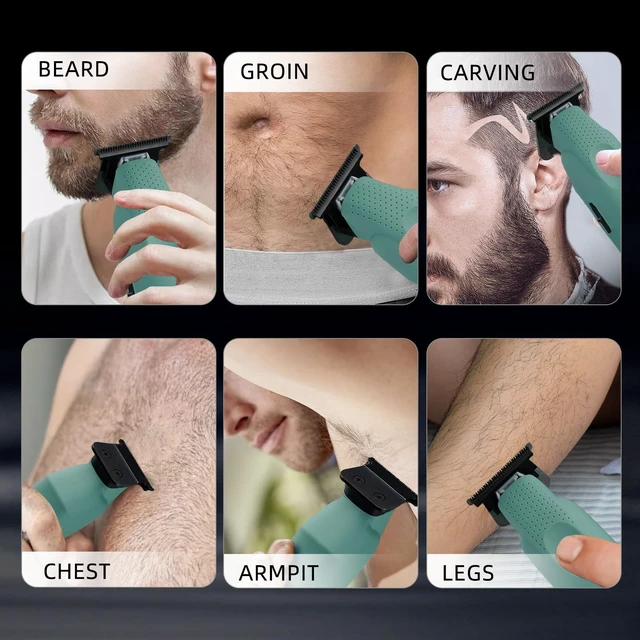 Alt view image 2 of 7 - IWEEL Professional Beard Trimmer for Men, Electric Hair Clippers | Zero Gapped T-Blade Edgers, Cordless Rechargeable Mustache Trimmer Grooming Kit for Body, LCD Display, Green