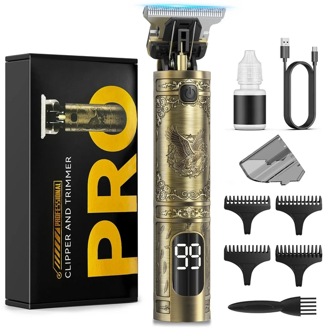 Main image of Solati Beard Trimmer for Men, Cordless Hair Clipper Body Grooming Trimmer with All-Metal Body, Smart LED Display, Type-C Rechargeable Edger with 4 Guide Combs (1/2/3/4mm) - Vintage Gold