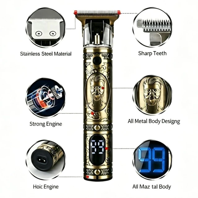 Alt view image 2 of 6 - Daydayone Beard Trimmer for Men, Zero Gap T-Blade Professional Hair Clipper | Rechargeable with LED Display, 180-Min Runtime, all-Metal Body, Precision Edger Clippers, Beard Mustache & Hair Trimming