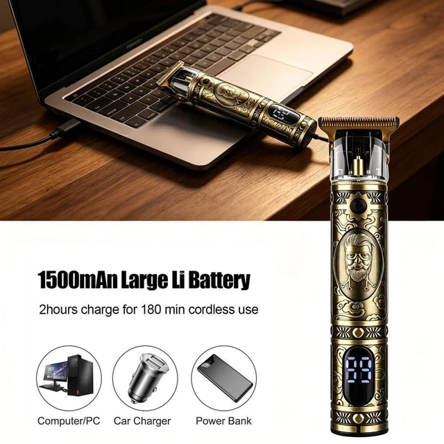 Alt view image 4 of 6 - Daydayone Beard Trimmer for Men, Zero Gap T-Blade Professional Hair Clipper | Rechargeable with LED Display, 180-Min Runtime, all-Metal Body, Precision Edger Clippers, Beard Mustache & Hair Trimming