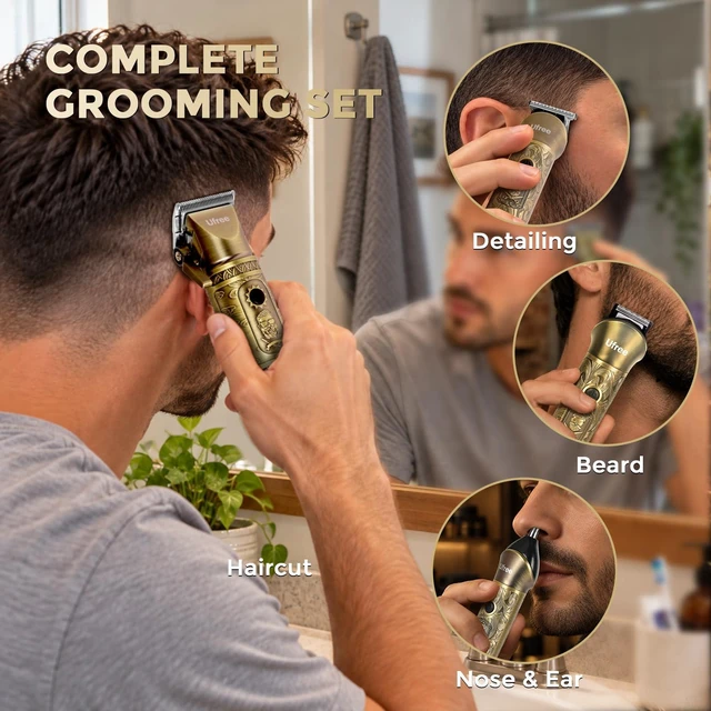 Alt view image 2 of 7 - Ufree Hair Clippers for Men, Cordless Clippers and Trimmers Set, Bronze | Zero Gap T-Blade, 1-22mm Guide Combs, 6500RPM, 180min Runtime, Type-C, Haircut, Beard, Crisp Edges & Nose Trimmer, Men Gift