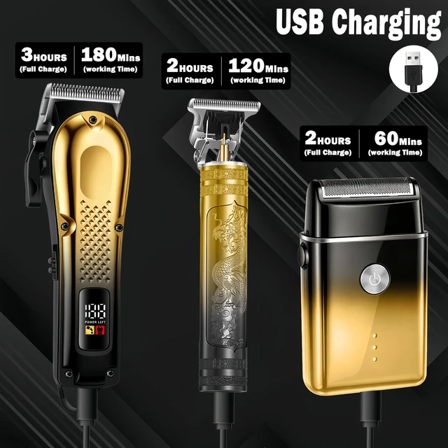 Alt view image 4 of 6 - 3-in-1 Hair Clippers for Men, Beard Trimmer & Foil Shaver, Golden | Cordless USB Rechargeable Haircut Kit: Self-Sharpening Blade, Low-Noise, Nick-Free, Beginner-Friendly, Gift-Ready.