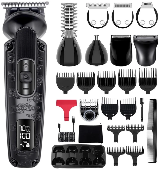Main image of Hatteker Beard Trimmer for Men Mustache Trimmer T-Blade Beard Grooming Kit Hair Clipper Electic Razor Shavers Cordless Waterproof Nose Body Trimmer 8 in 1 Adjustable Speed