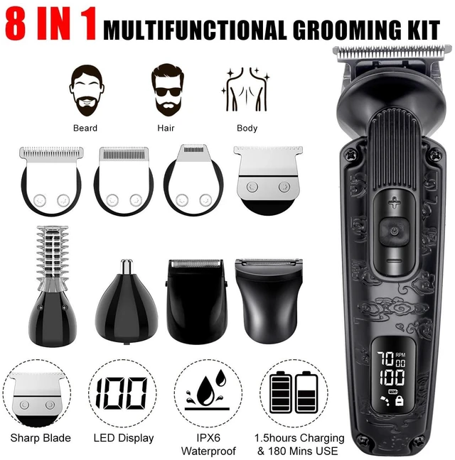 Alt view image 2 of 6 - Hatteker Beard Trimmer for Men Mustache Trimmer T-Blade Beard Grooming Kit Hair Clipper Electic Razor Shavers Cordless Waterproof Nose Body Trimmer 8 in 1 Adjustable Speed