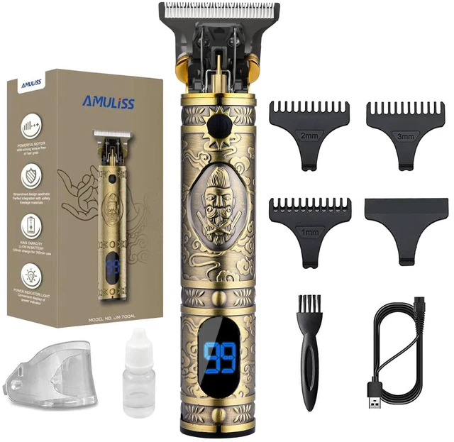 Main image of AMULISS Beard Trimmer for Men,Zero Gapped Vintage Professional Hair Clipper | Multifunctional,180-min running time,all-metal body,T- blade trimmer for beard,haircut,carving,body hair,balding trimming