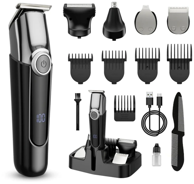 Main image of SilkGlow Beard Trimmer for Men, 5-in-1 Waterproof Electric Razor, Black | 5 Interchangeable Heads, USB-C Rechargeable Cordless, Face, Body, Nose, Ear Trimming, Wet and Dry Use, Travel Lock