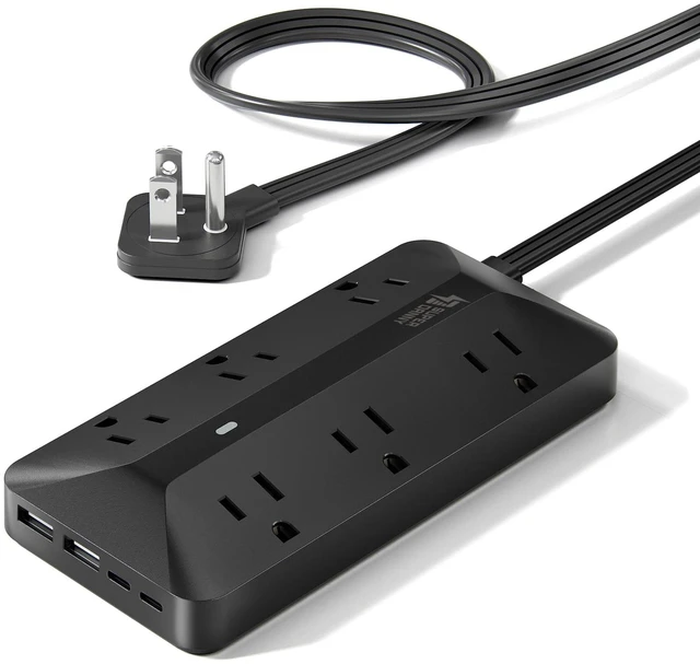 Main image of Flat Power Strip 6FT, Extension Cord with Multiple Outlets,1050J | Surge Protector, 6AC + 4USB Flat Plug Sleek Socket, 10-in-1 Outlet Extender, Dorm Room Essentials, for Home Office & School