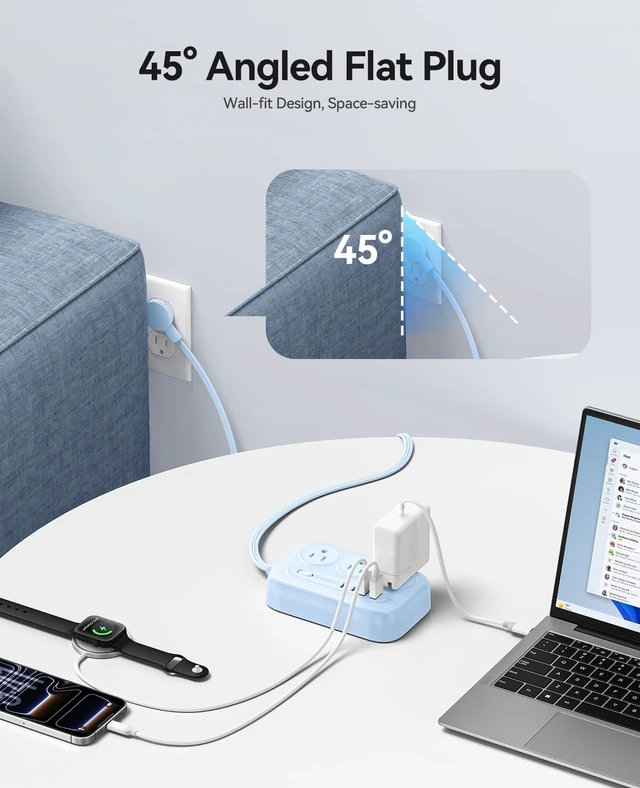 Alt view image 5 of 7 - ORICO Surge Protector Power Strip, PD20W Multiple Outlets Extension Cord | with 6 AC Outlets and 4 USB Charging Ports (2 USB-C), Flat Plug, 5Ft Mountable Outlet Extender for Office/Dorm ETL Listed- OG