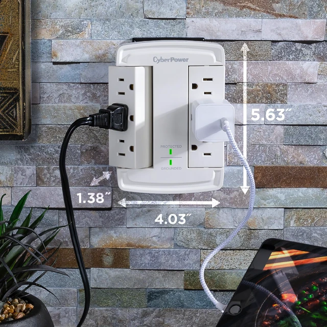 Alt view image 4 of 7 - CyberPower CSB6WS Essential Surge Protector | 6 Swivel Outlets, 1800J, WallTap Design, EMI/RFI Filtering, Home/Office Protection