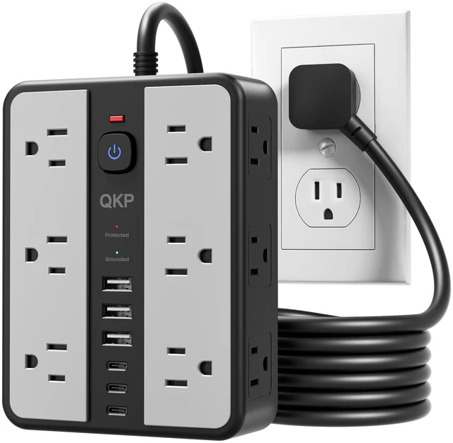 Main image of 2400J Surge Protector Power Strip with 12 Outlets, 6 USB (3 USB C), 6 FT | 0.5" Thin 45° Flat Plug, 1.7" Wide-Spaced Outlets, 2400J Surge Protection & 1875W/15A Overload Protection for Home & Gaming