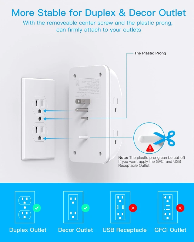Alt view image 5 of 7 - Multi Plug Outlet, Outlet Extender with 4 USB Ports(2 USB C) Night Light | HANYCONY 1050J Surge Protector, Wall Mount, Outlet Splitter for Bathroom Kitchen Camper Dorm Room Essentials
