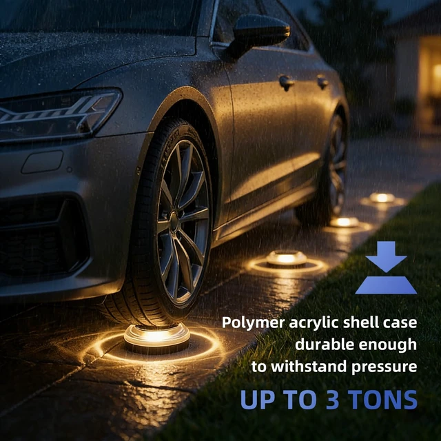 Alt view image 2 of 7 - Solar Ground Lights Outdoor, 12PK IP67 Waterproof Pathway Lights Warm White | 3-Ton Load Capacity, Shatterproof Acrylic & ABS, Deck Lights Solar Powered for Driveway,Sidewalk, Garden, Dock, Yard Decor