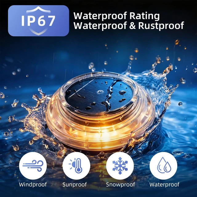 Alt view image 3 of 7 - Solar Ground Lights Outdoor, 12PK IP67 Waterproof Pathway Lights Warm White | 3-Ton Load Capacity, Shatterproof Acrylic & ABS, Deck Lights Solar Powered for Driveway,Sidewalk, Garden, Dock, Yard Decor