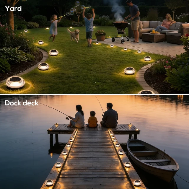 Alt view image 5 of 7 - Solar Ground Lights Outdoor, 12PK IP67 Waterproof Pathway Lights Warm White | 3-Ton Load Capacity, Shatterproof Acrylic & ABS, Deck Lights Solar Powered for Driveway,Sidewalk, Garden, Dock, Yard Decor